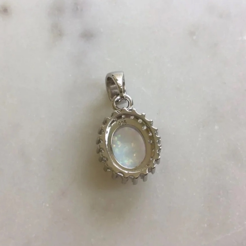 Sterling Silver Lab Created Opal and Cz Necklace - Picture 9 of 16